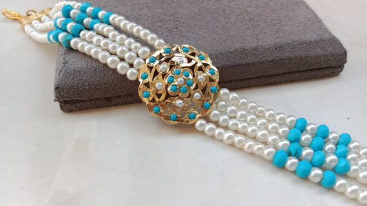Royal Jadau Bracelet with Elegant Pearl String – Handcrafted Heritage Jewellry