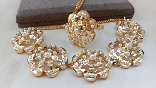 Jaadau Ring & Bracelet Combo – Golden Plated Floral Design
