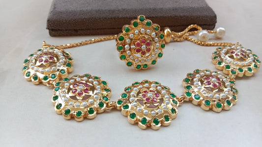 Jaadau Ring Bracelet combo with Golden Plating – Floral Design