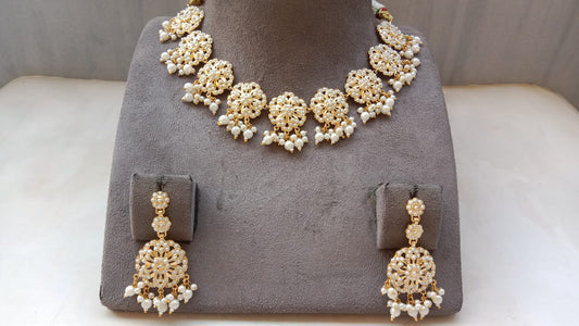 Gold Plated Jadau Necklace Set with Pearl Drops