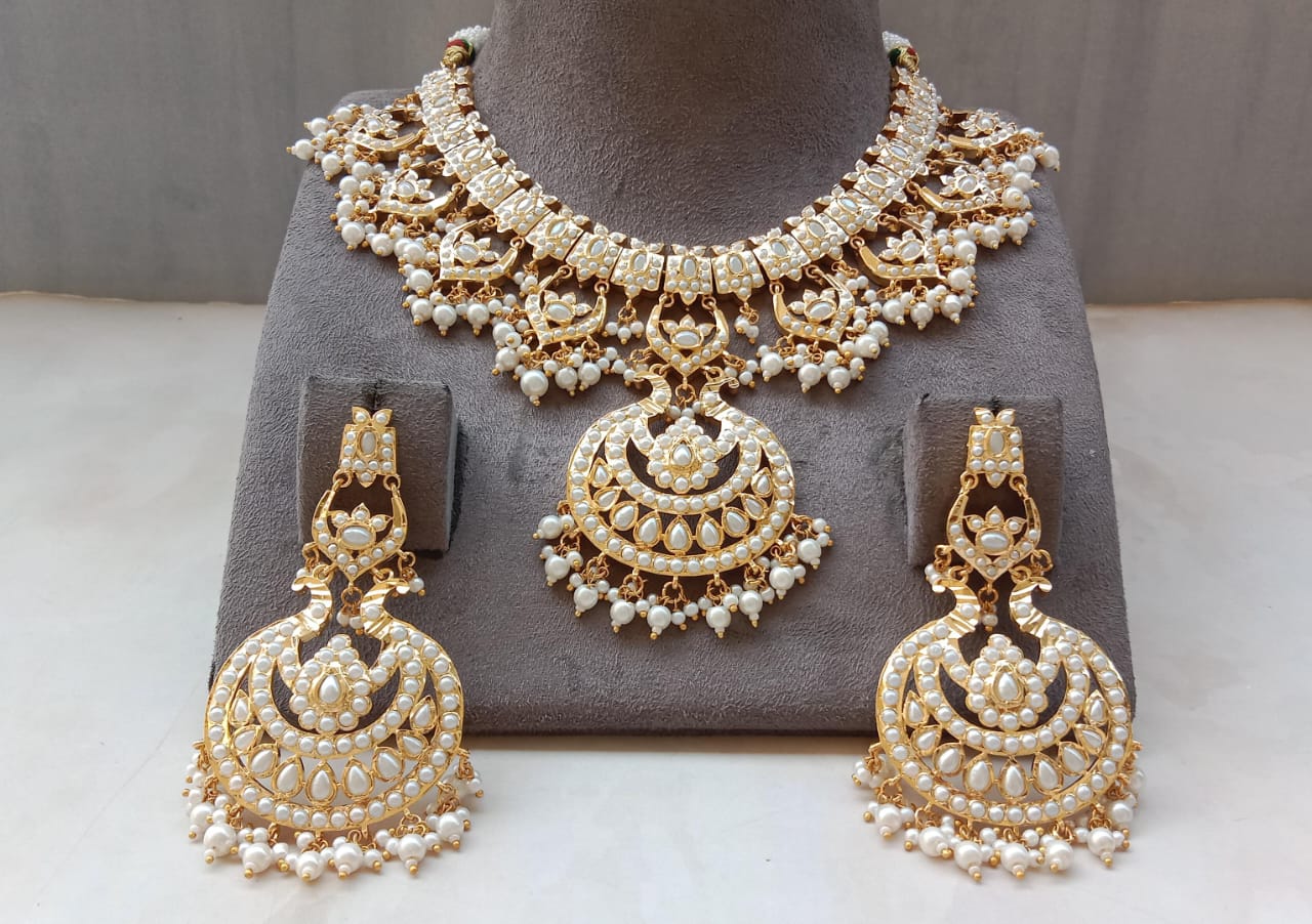 Jadau Gold-Plated Necklace Set with Pearl Drops