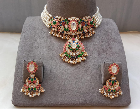 Polki Choker Set with Golden Plating