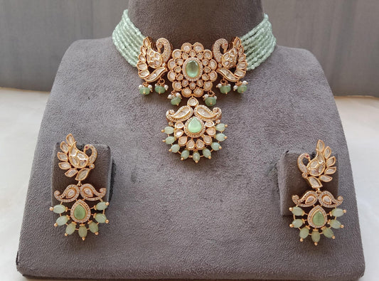 Gold plated Peacock Design Choker Mint Set