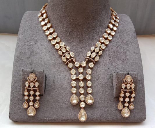 Bridal Polki Droplet Necklace Set – Gold Plated