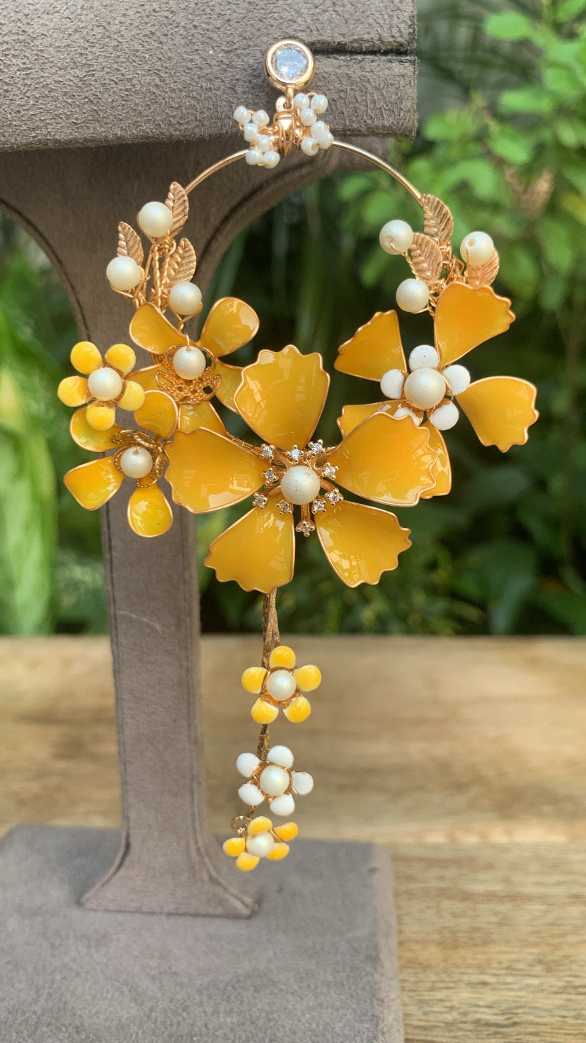 Floral Earrings with Yellow Flower Design