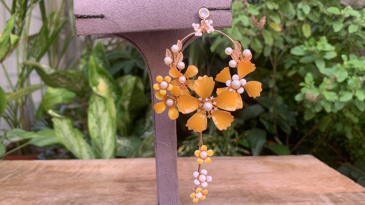 Floral Earrings with Yellow Flower Design