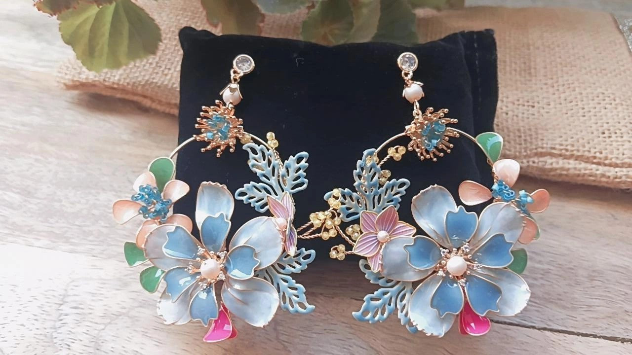Blue & Peach Floral Jewellery with Flower Design