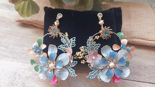 Blue & Peach Floral Jewellery with Flower Design