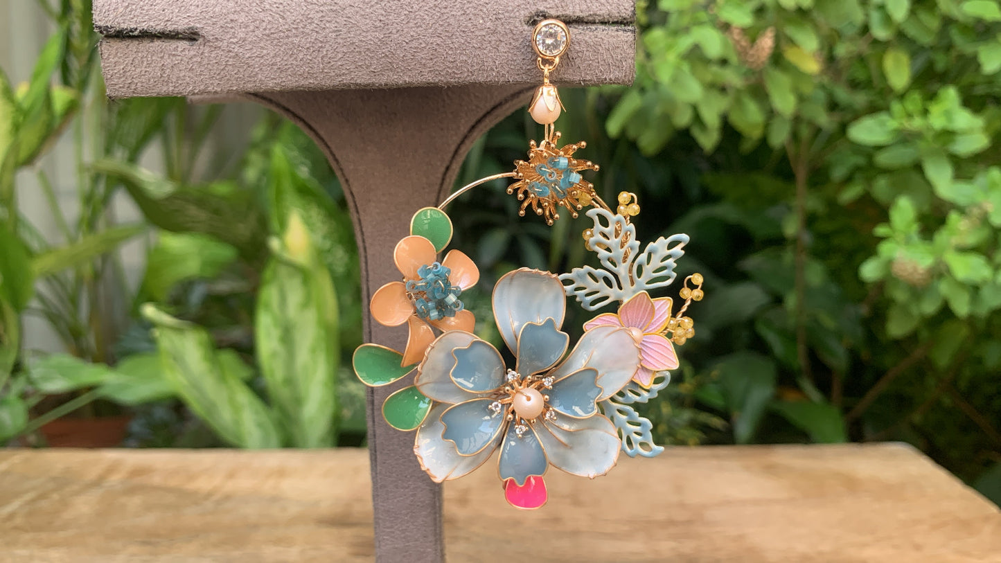 Blue & Peach Floral Jewellery with Flower Design