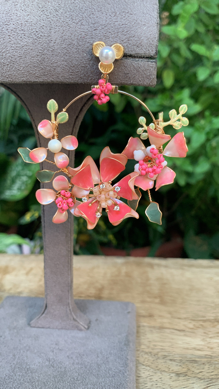 Floral Jewellery Earrings with Pink & Peach Flower Design