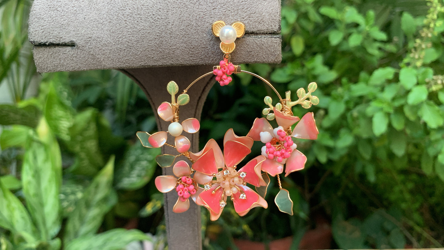 Floral Jewellery Earrings with Pink & Peach Flower Design