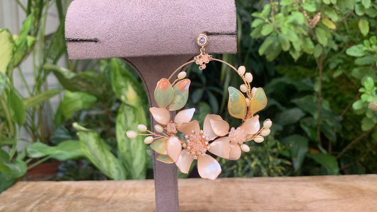 Floral Jewellery Earring in Peach and Green with Golden Finish