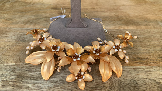 Floral Necklace with Golden Finish, Flower & Leaf Design