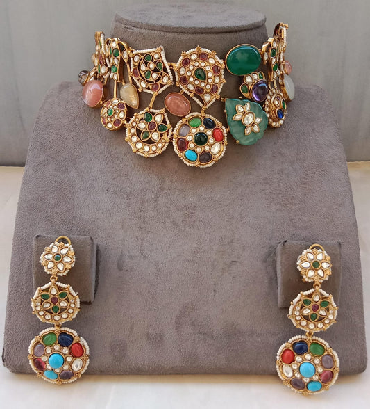 Regal Multicolor Kundan Panchratna Choker Set