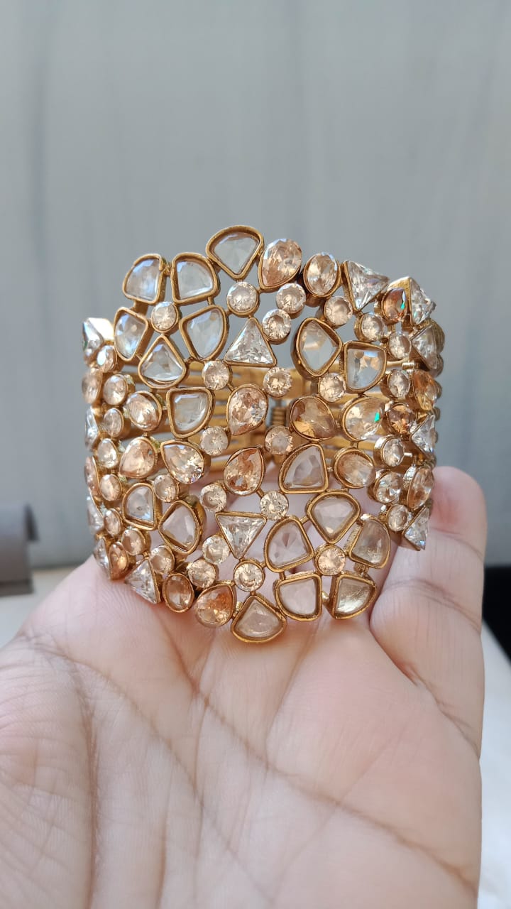 Grand Polki Kundan Statement Cuff Bracelet – Gold Plated