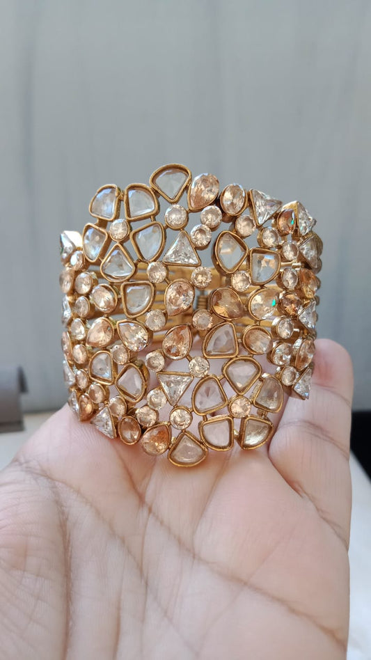 Grand Polki Kundan Statement Cuff Bracelet – Gold Plated