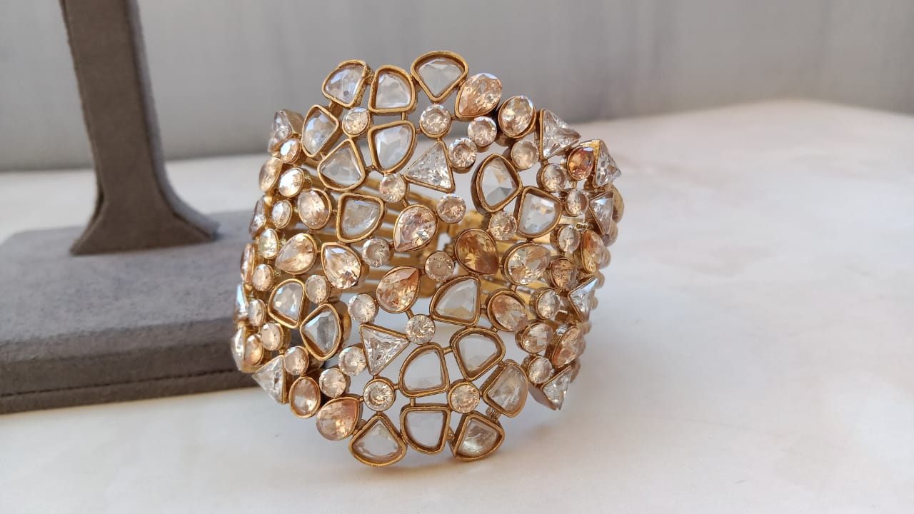 Grand Polki Kundan Statement Cuff Bracelet – Gold Plated