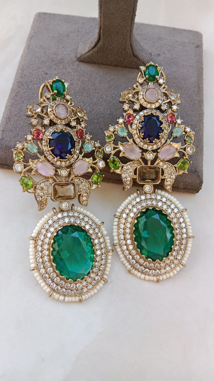 Majestic Multistone Dangler Earrings with Grand Oval Drop