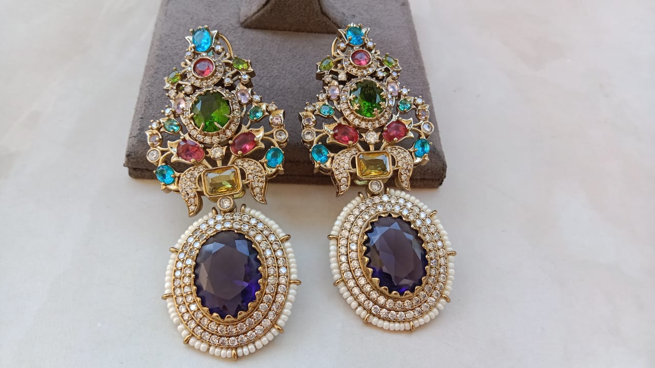 Majestic Multistone Dangler Earrings with Grand Oval Drop