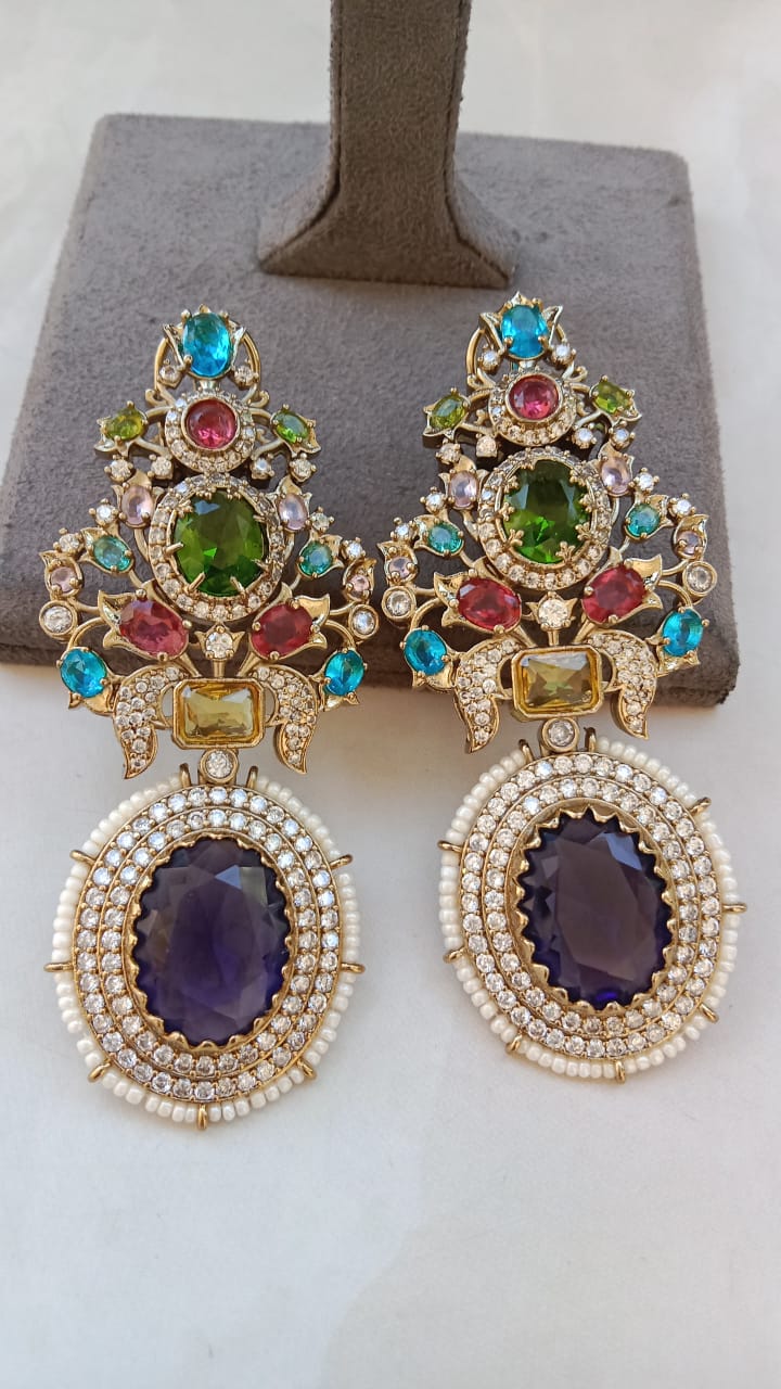 Majestic Multistone Dangler Earrings with Grand Oval Drop