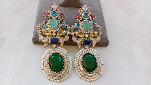 Majestic Multistone Dangler Earrings with Grand Oval Drop