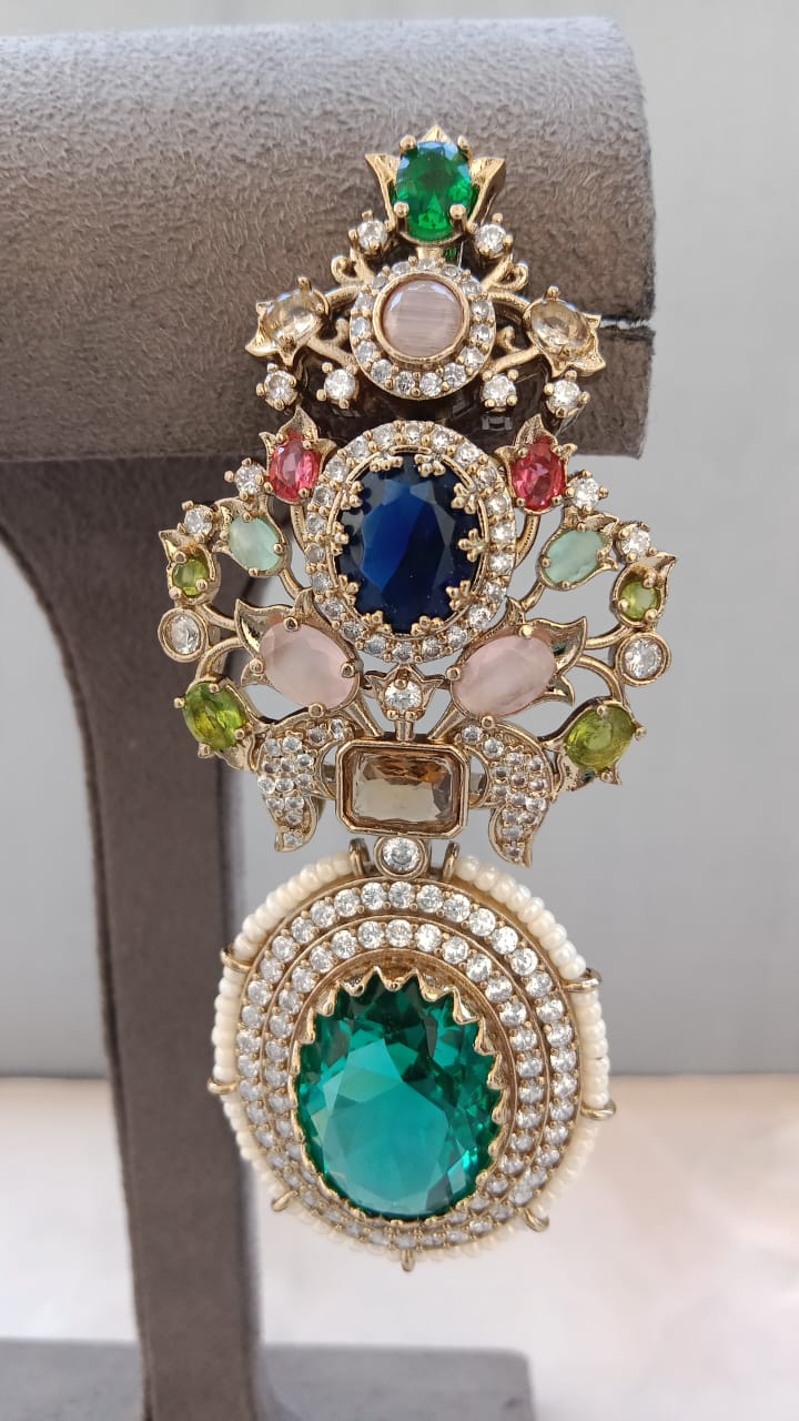 Majestic Multistone Dangler Earrings with Grand Oval Drop