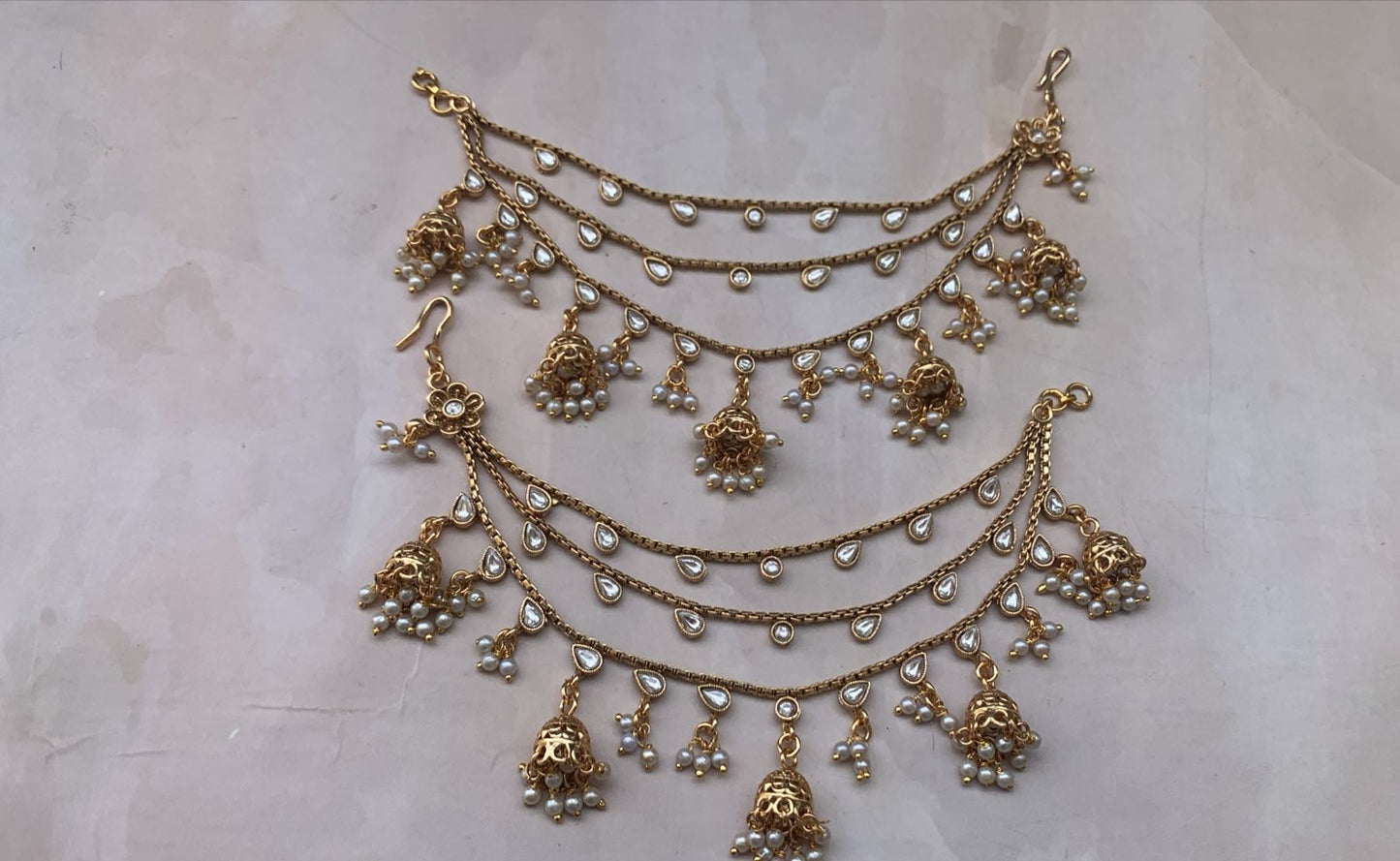 Layered Ear Chain with Jhumki & Drop Stone Kundan Work
