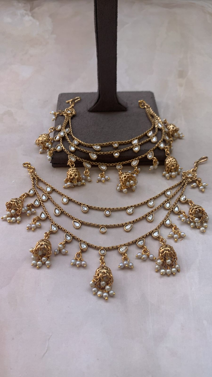 Layered Ear Chain with Jhumki & Drop Stone Kundan Work