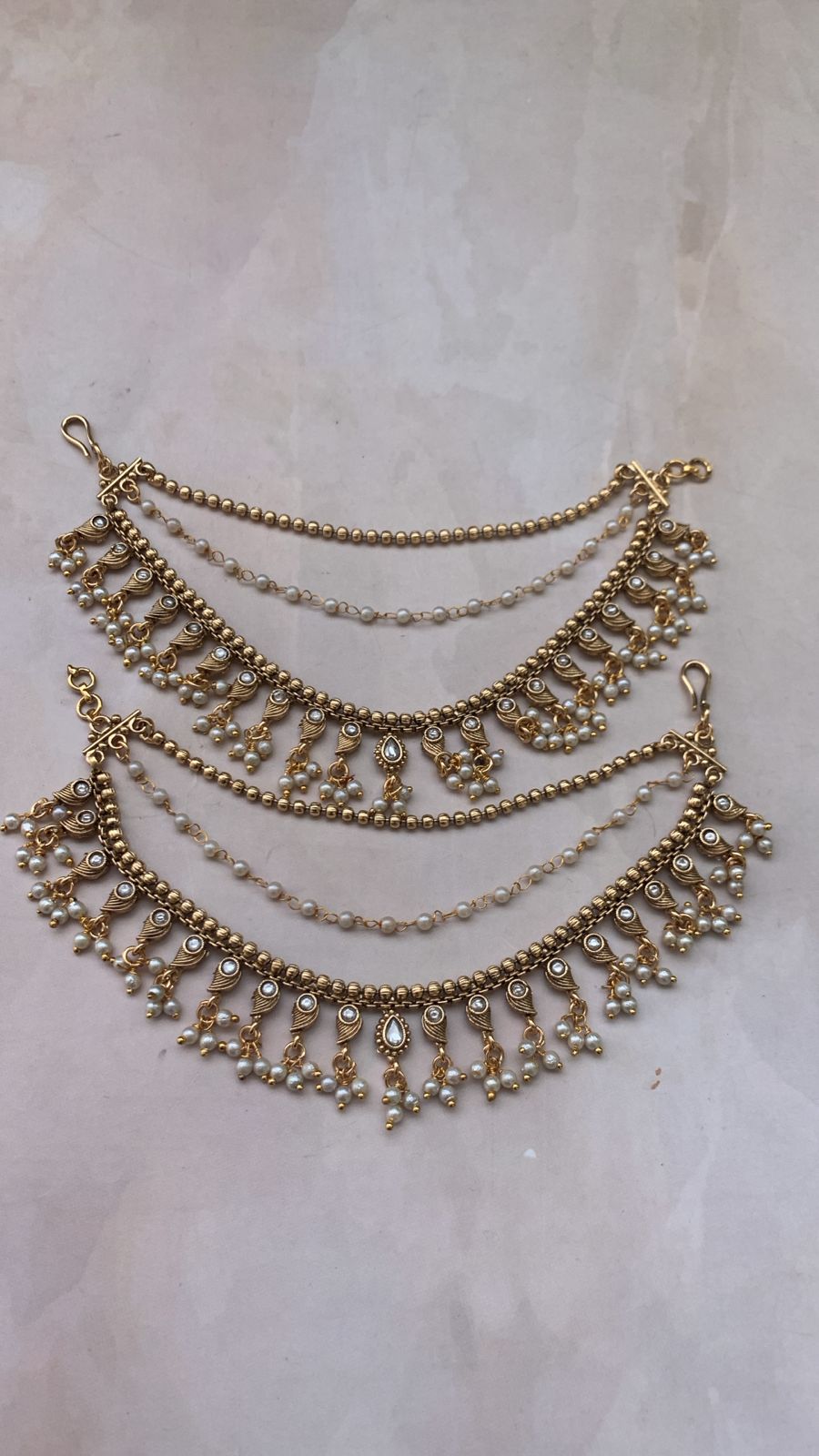 Elegant Gold-Tone Pearl Earchain