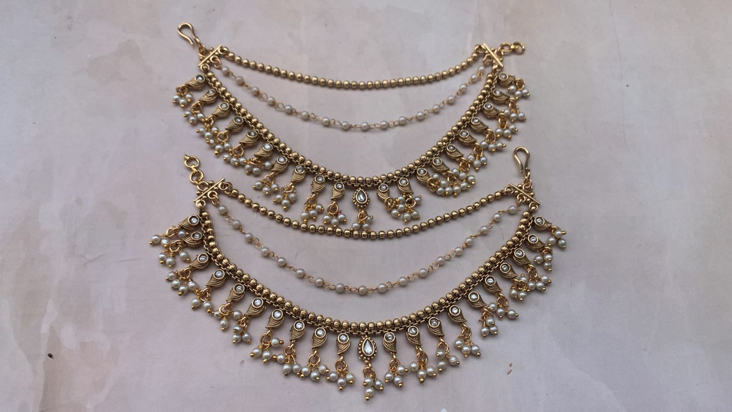 Elegant Gold-Tone Pearl Earchain