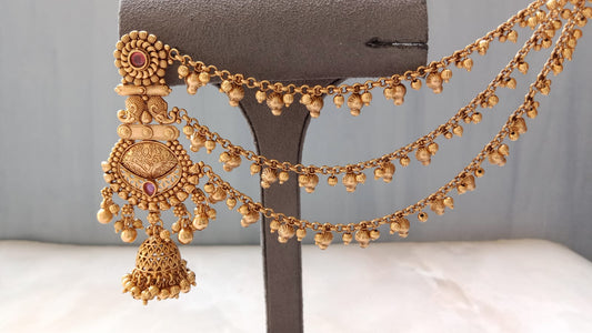 Regal Temple-Style Multi-Layered Ear Chain Jhumki