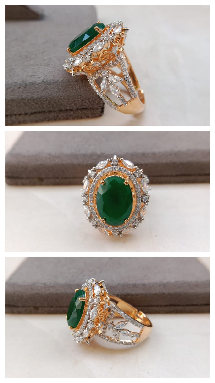 Premium Adjustable American Diamond Cocktail Ring – Regal Oval Statement Design