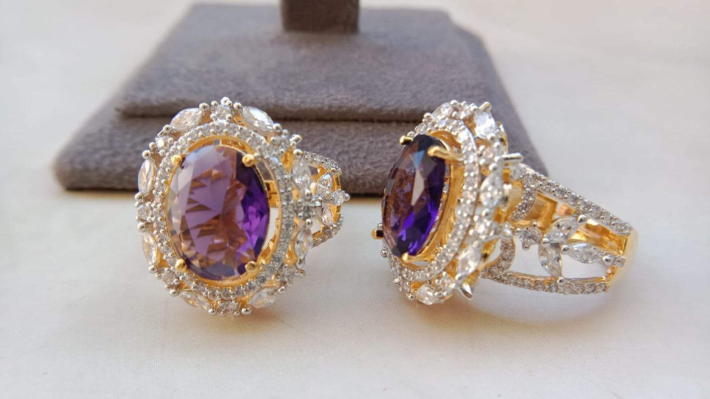 Premium Adjustable American Diamond Cocktail Ring – Regal Oval Statement Design