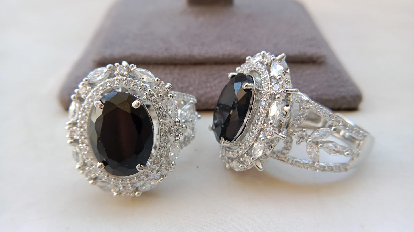 Premium Adjustable American Diamond Cocktail Ring – Regal Oval Statement Design