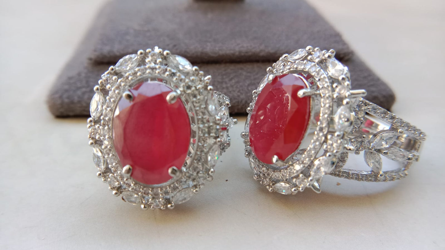 Premium Adjustable American Diamond Cocktail Ring – Regal Oval Statement Design