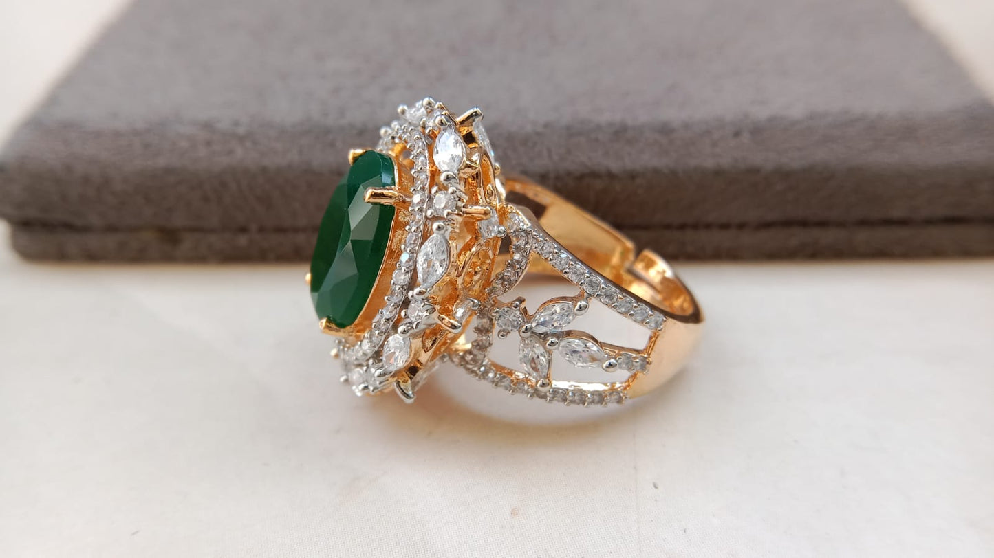Premium Adjustable American Diamond Cocktail Ring – Regal Oval Statement Design