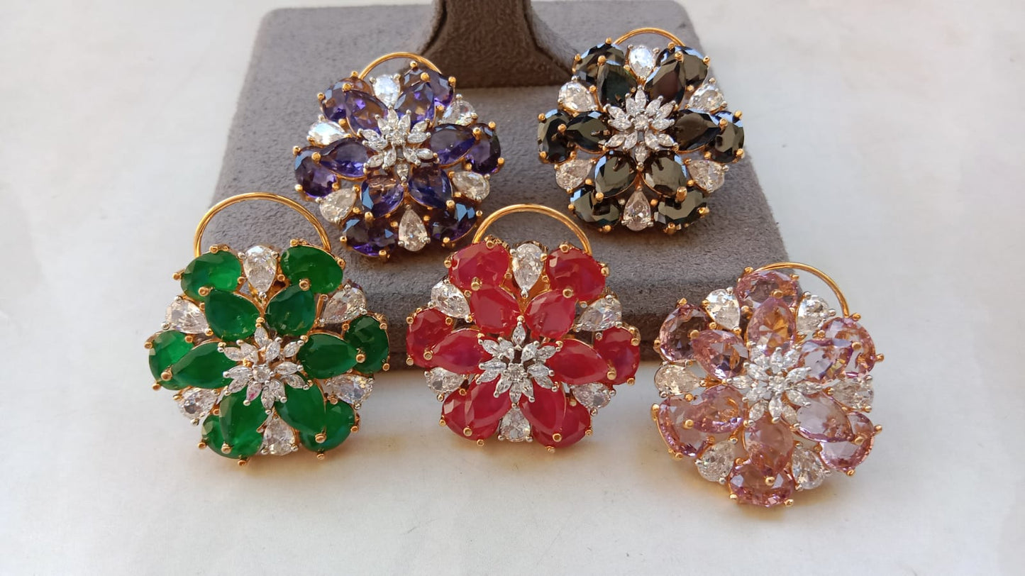 Majestic Bloom AD Cluster Earrings – Premium Party Wear