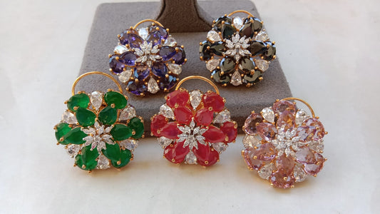 Majestic Bloom AD Cluster Earrings – Premium Party Wear