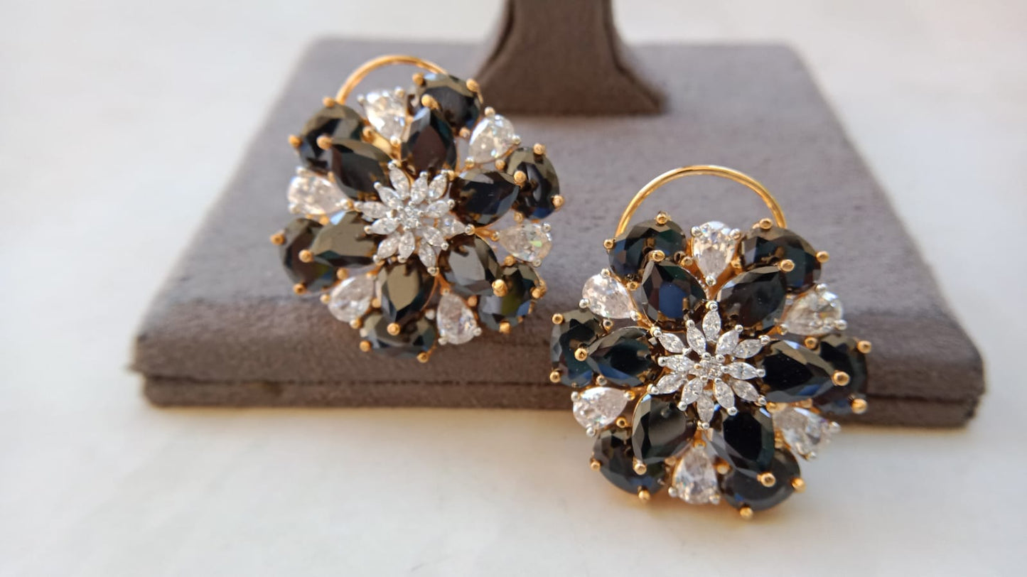 Majestic Bloom AD Cluster Earrings – Premium Party Wear