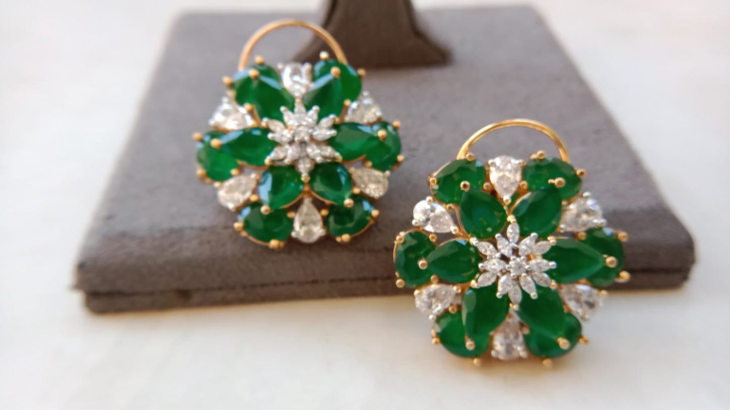 Majestic Bloom AD Cluster Earrings – Premium Party Wear