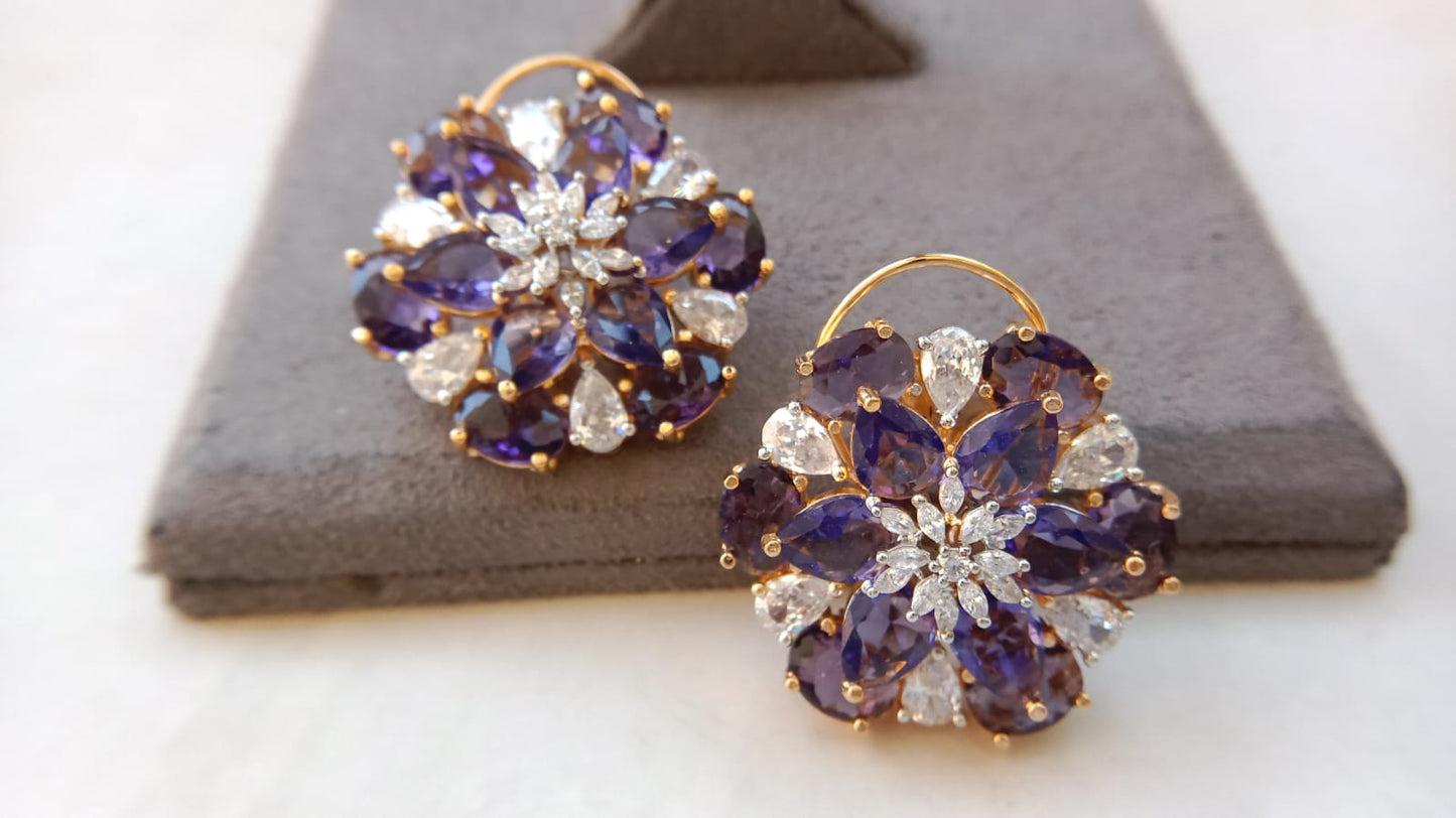 Majestic Bloom AD Cluster Earrings – Premium Party Wear