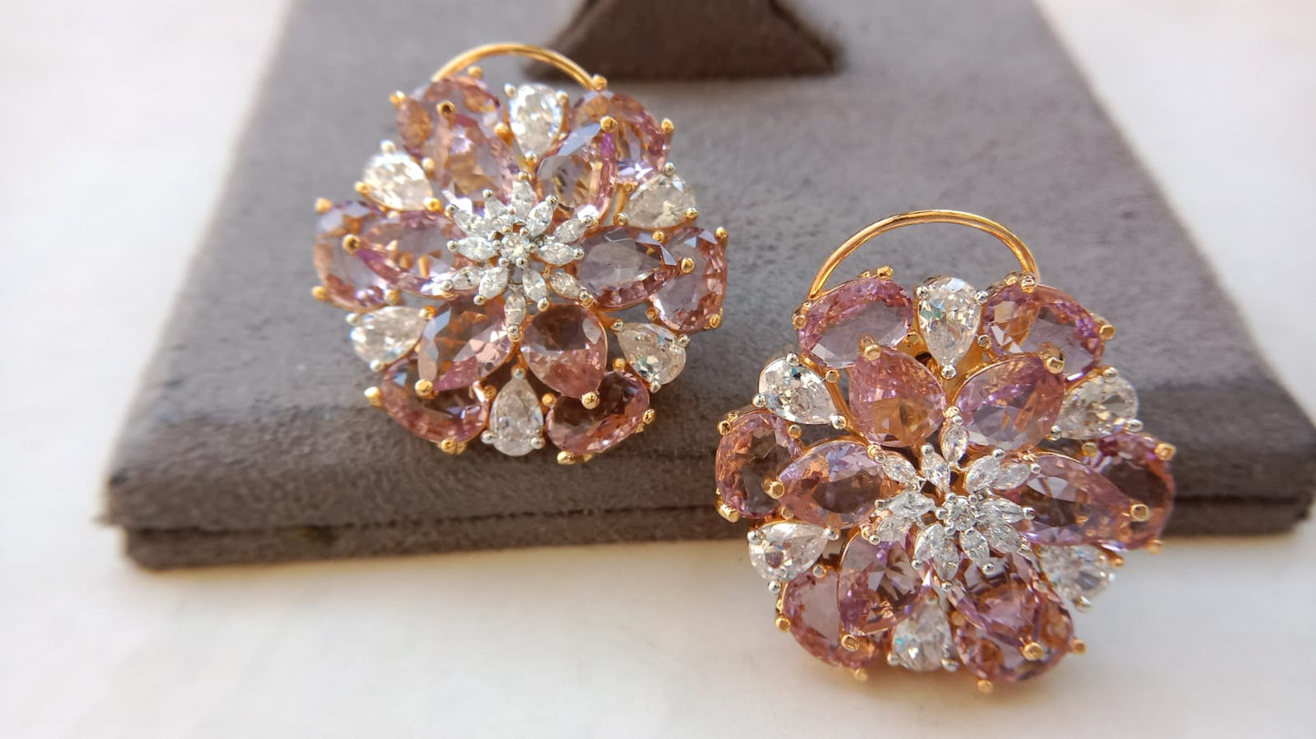 Majestic Bloom AD Cluster Earrings – Premium Party Wear