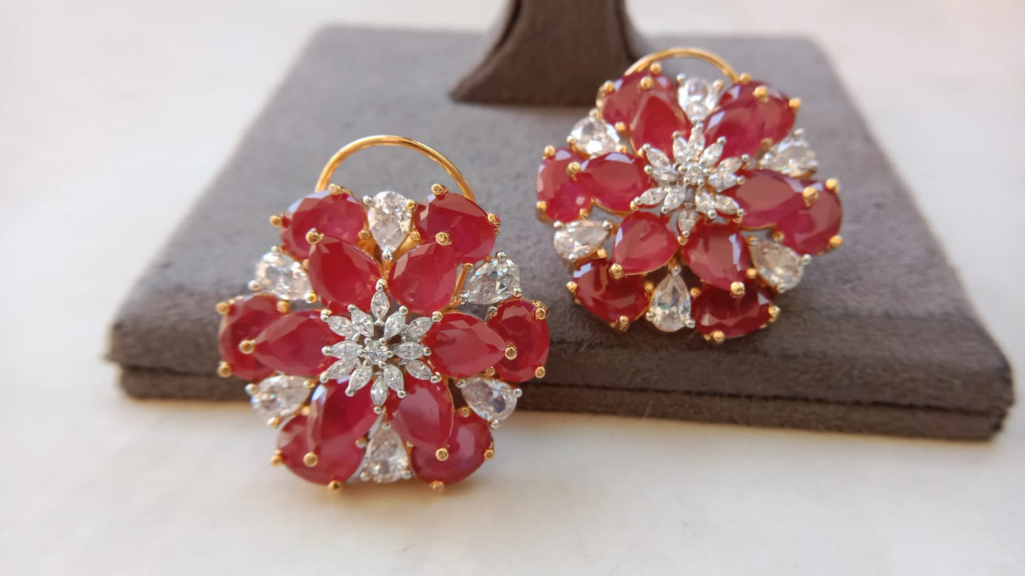 Majestic Bloom AD Cluster Earrings – Premium Party Wear