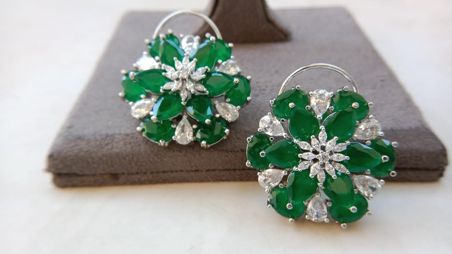 Majestic Bloom AD Cluster Earrings – Premium Party Wear