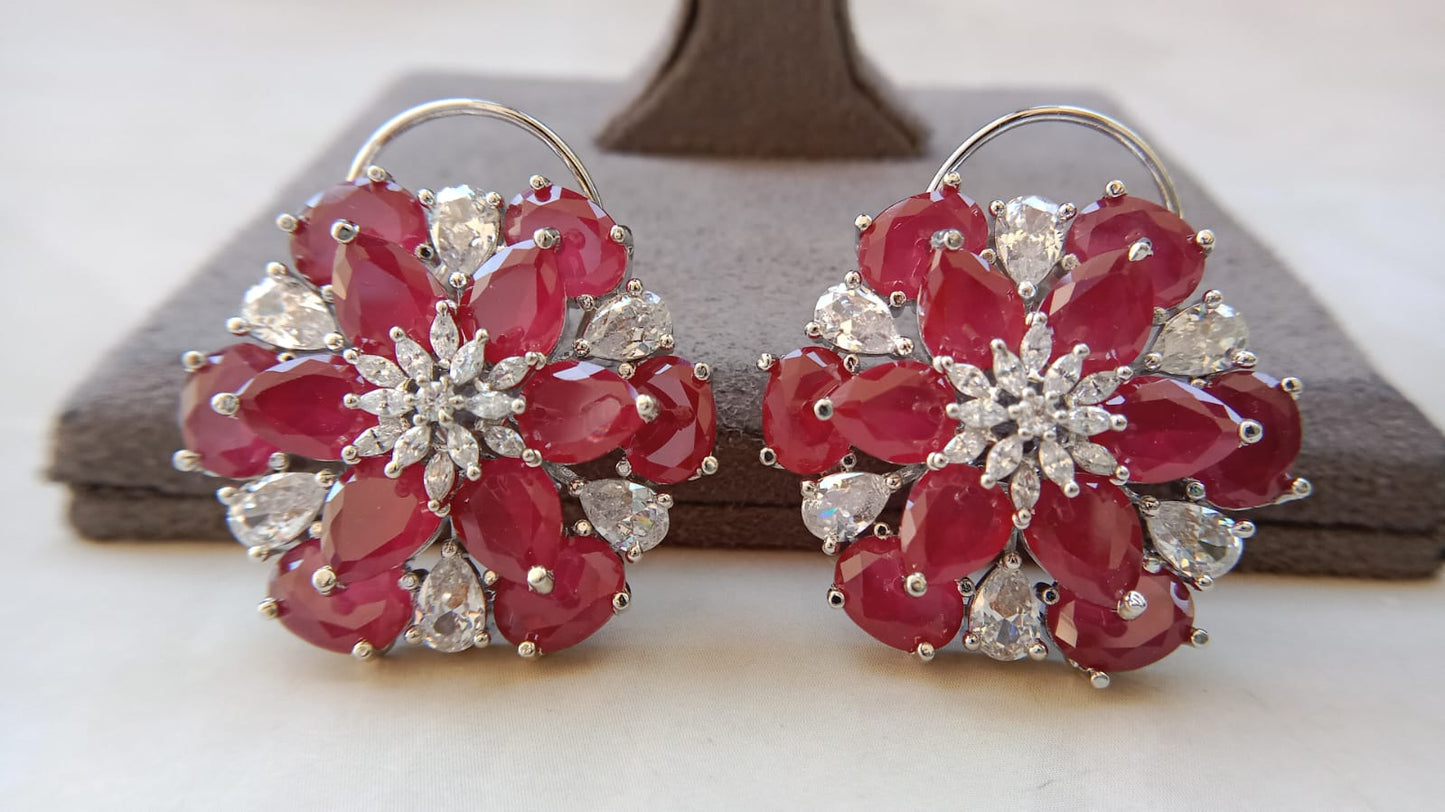 Majestic Bloom AD Cluster Earrings – Premium Party Wear