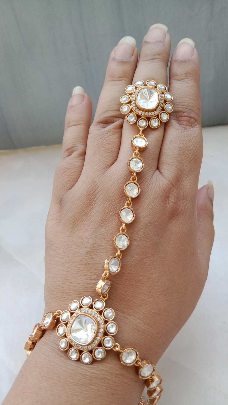Luxury Gold-Plated Polki Haathphool – Bridal Hand Harness Jewellery | Traditional Indian Hand Ornament by Aryanz Jewellery