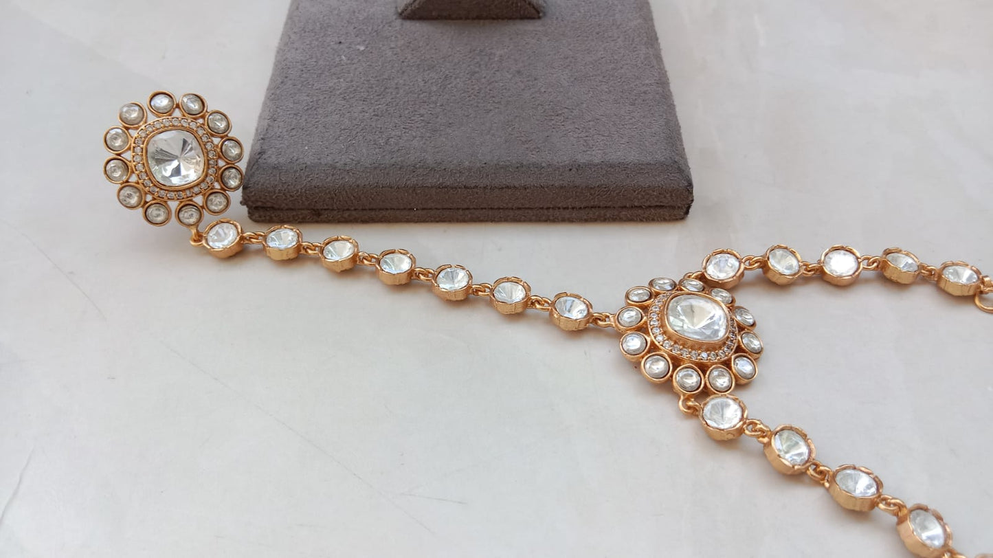 Luxury Gold-Plated Polki Haathphool – Bridal Hand Harness Jewellery | Traditional Indian Hand Ornament by Aryanz Jewellery