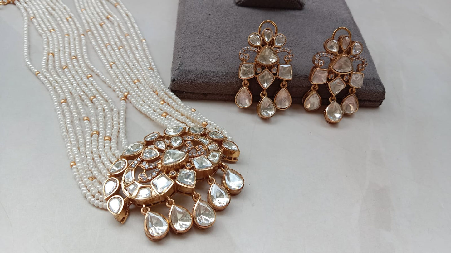 Gold Plated Polki Pearl  Set