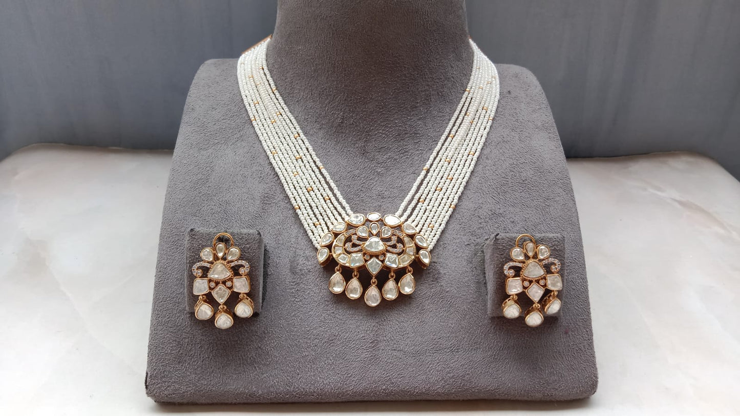 Gold Plated Polki Pearl  Set