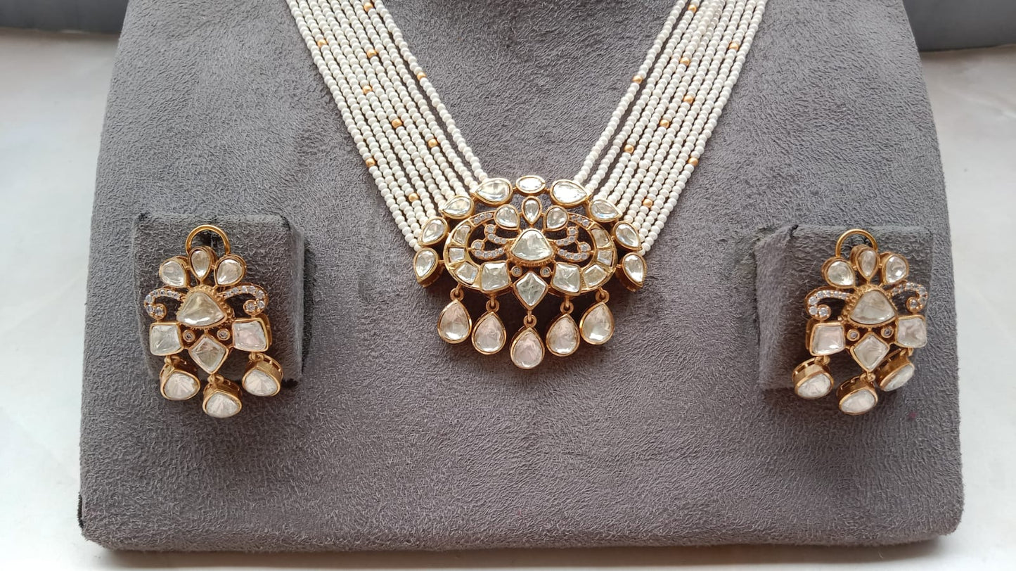 Gold Plated Polki Pearl  Set